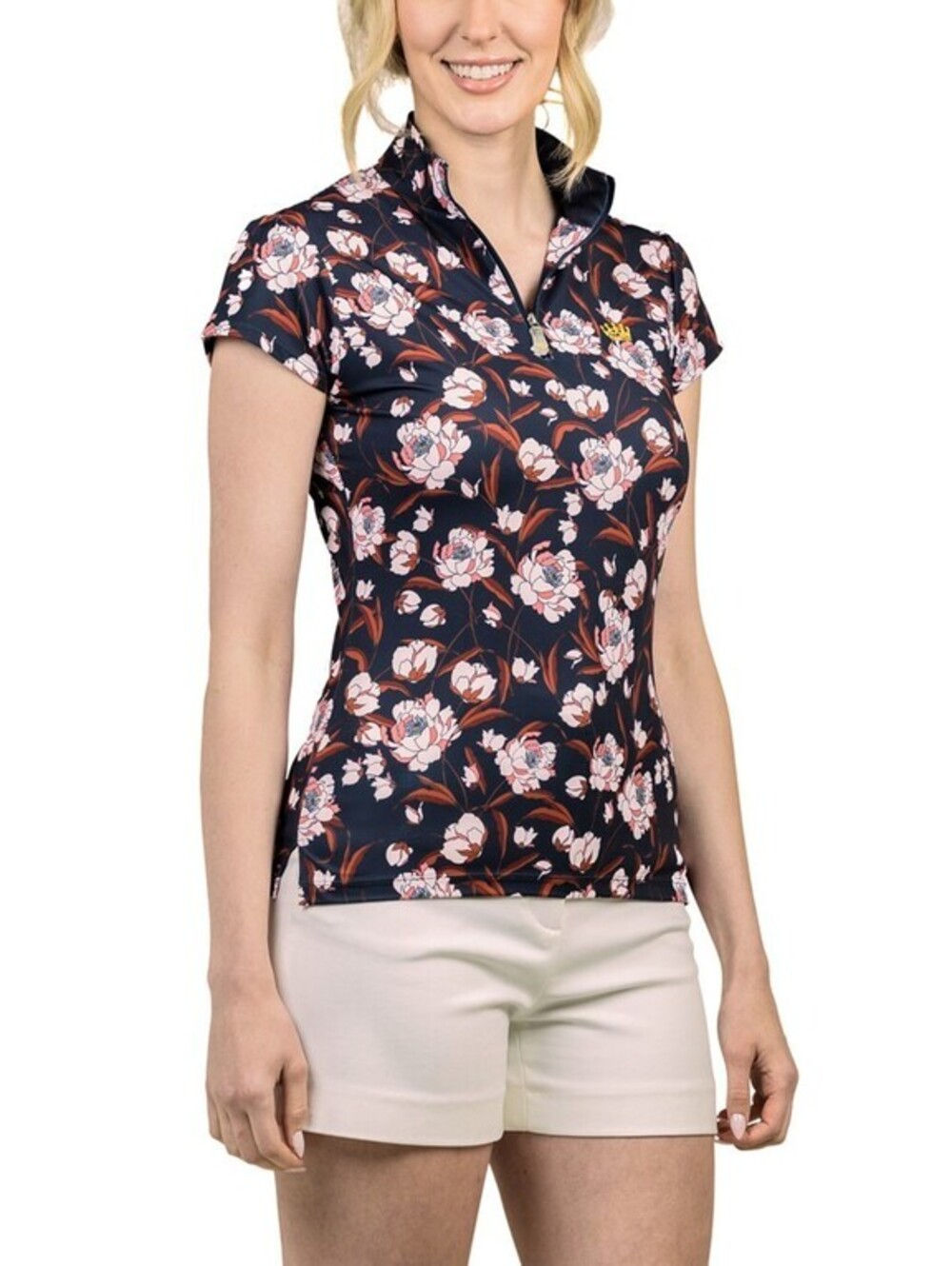 NEW Kastel Denmark Navy Pionies Floral Sun Shirt 1/4 Zip UV Top Size XS NWT